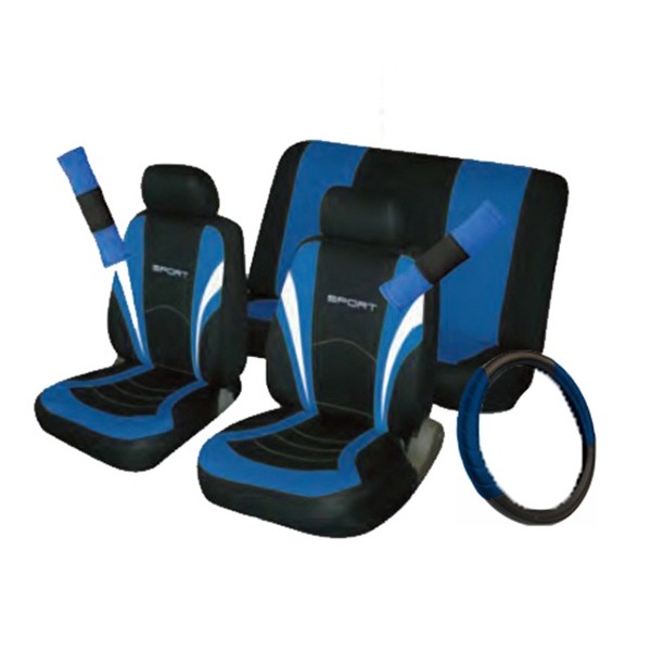 Car Seat, Steering Wheel & Seatbelt Cover Sport - Set - Black/Blue