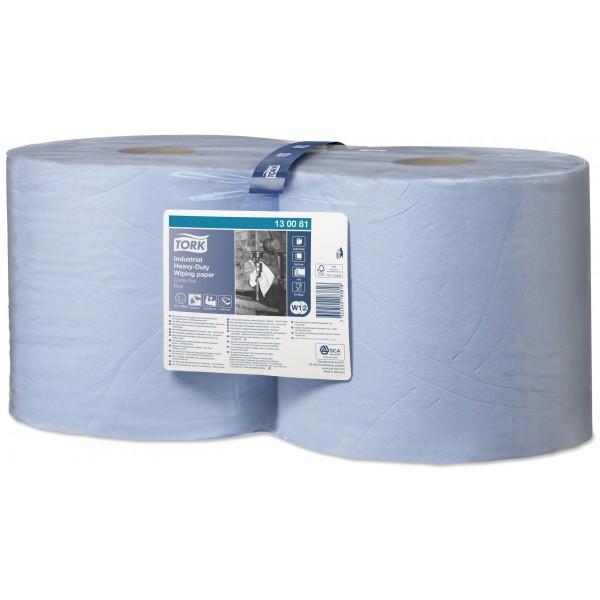 3 Ply Premium Industrial Heavy Duty Wiping Paper - Blue - 2 x 119m Combi Rolls