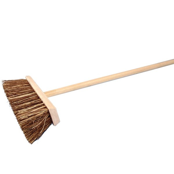 Stiff Bristle Wooden Broom Head & Handle - 12in.