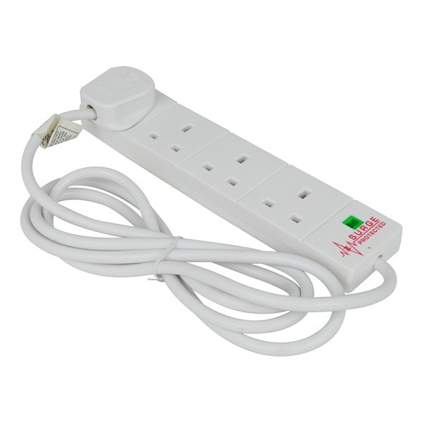 4 Way Surge Protected Extension Socket - White - 2m
