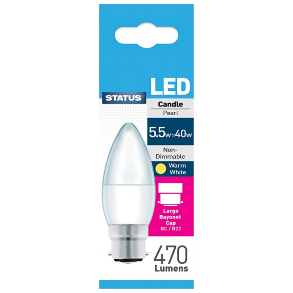 LED Bayonet Cap Candle Bulb - Warm White - 5.5W/470 Lumen