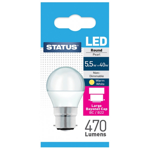 LED Bayonet Cap Round Bulb - Warm White - 5.5W/470 Lumen