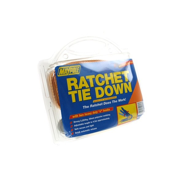 Ratchet Tie Down Strap & Hooks - 4.5m x 38mm