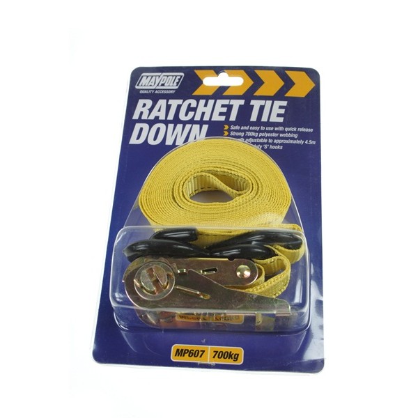 Ratchet Tie Down Strap & Hooks - 4.5m x 25mm