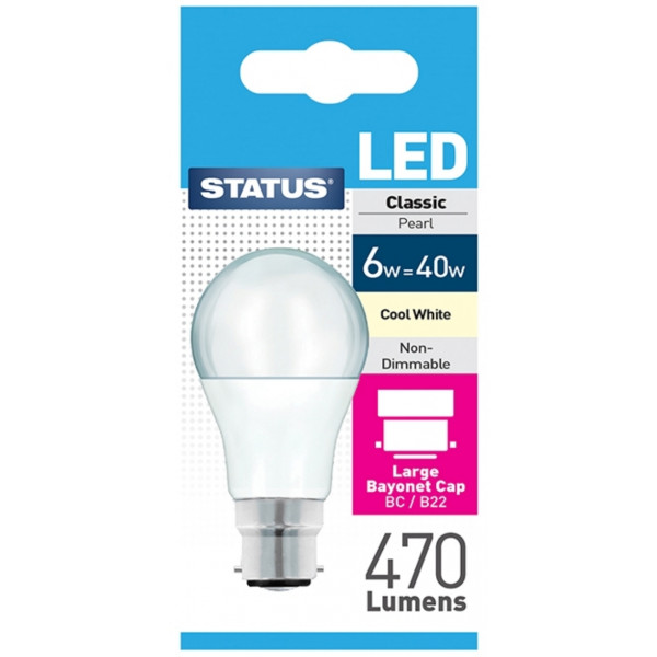 LED Bayonet Cap GLS Bulb - Cool White - 6W/470 Lumen