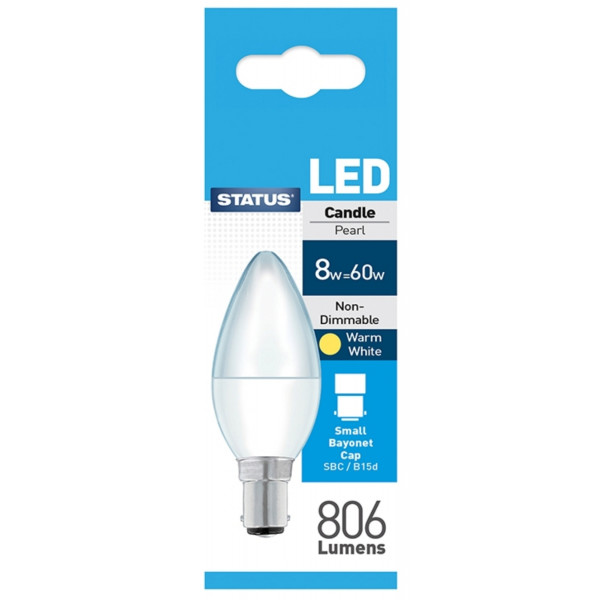 LED Small Bayonet Cap Candle Bulb - 8W - 806 Lumen