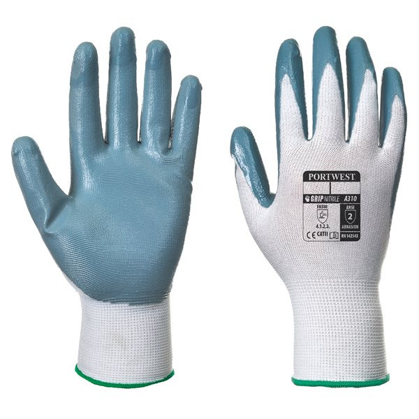 Flexo Nitrile Grip Glove - Grey & White - Medium - Pack of 12