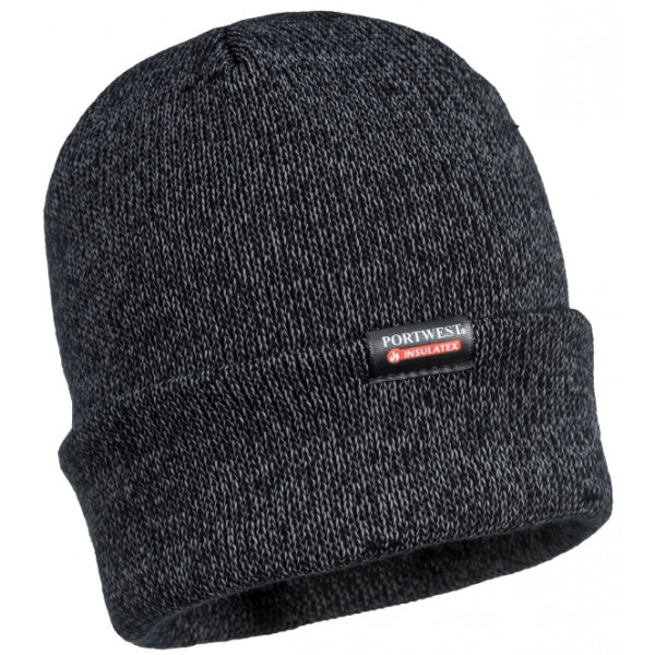 Reflective Knit Insulatex Lined Beanie Hat - Black