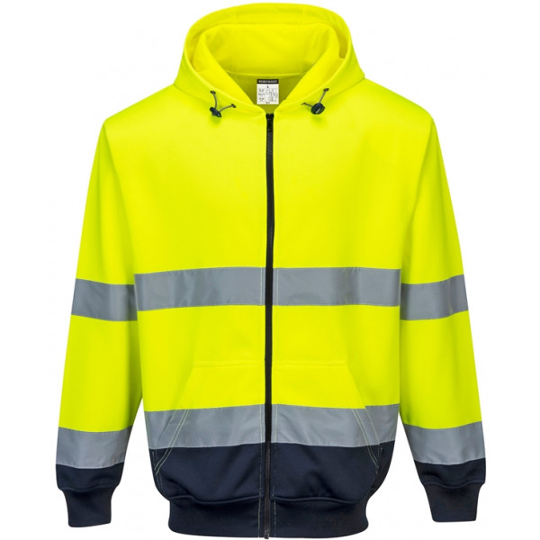 Two-Tone Zip Front Hoodie - Yellow/Navy - Small
