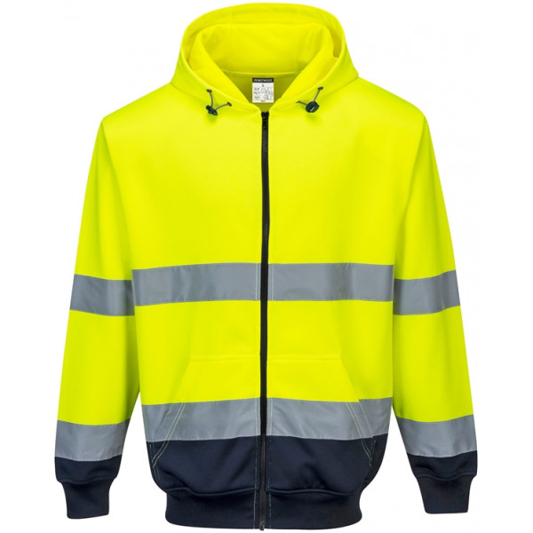 Two-Tone Zip Front Hoodie - Yellow/Navy - XL