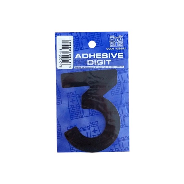 3 - 3in. Adhesive Digit - Black - Pack Of 12