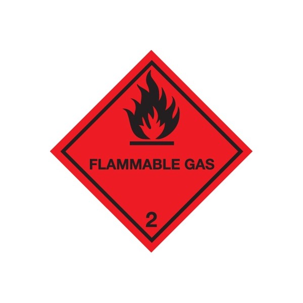 Class 2 Flammable Gas Warning Diamond - Self Adhesive Vinyl - 100mm x 100mm