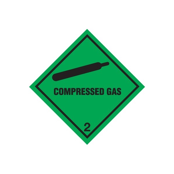 Class 2 Compressed Gas Warning Diamond - Self Adhesive Vinyl - 100mm x 100mm
