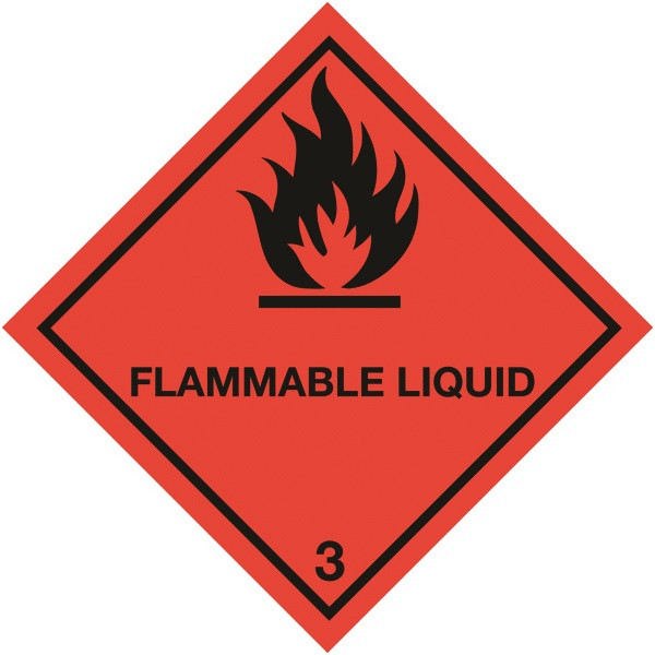 Class 3 Flammable Liquid Warning Diamond - Self Adhesive Vinyl - 100mm x 100mm