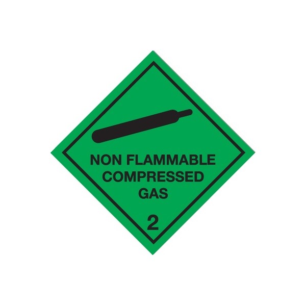 Class 2 Non Flammable Compressed Gas Warning Diamond - Self Adhesive Vinyl - 100mm x 100mm