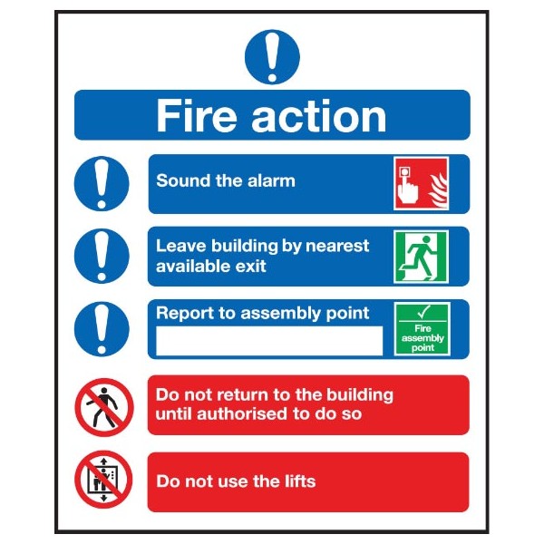 Symbolised Fire Action Sign - Rigid Polypropylene - 210mm x 148mm