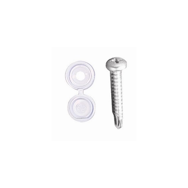 Number Plate Drill Screws & Caps - White - Pack Of 20