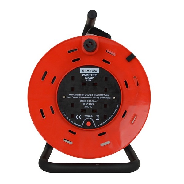 4 Way Open Frame Cable Reel - Red - 25m