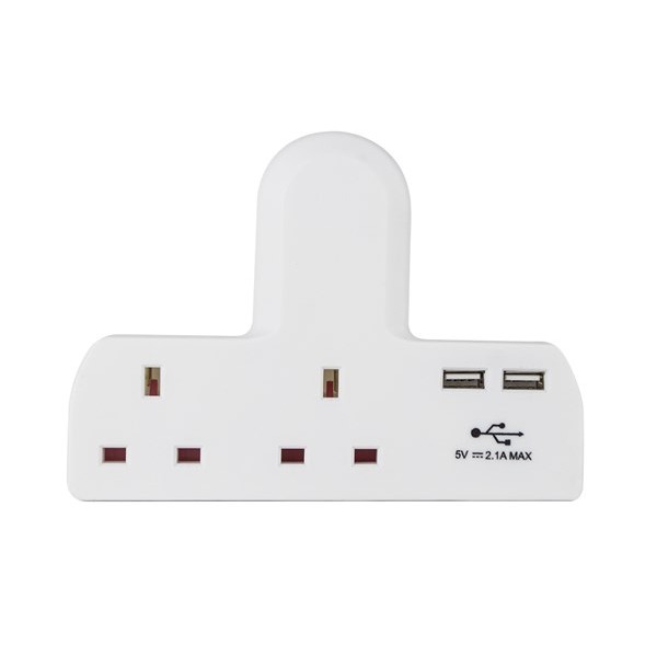 2 Way Cable Free Socket with 2 USB Ports - White