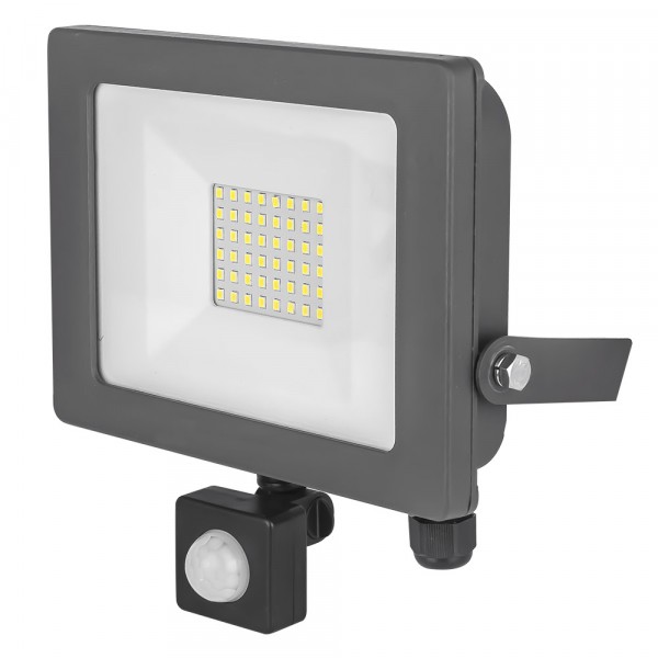 Slim Line LED Flood Light with PIR - Grey - 30W