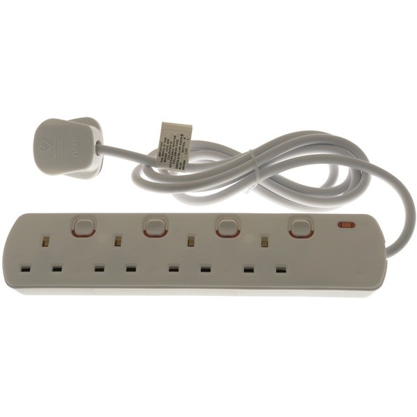 4 Way Switched Extension Socket - White - 2m