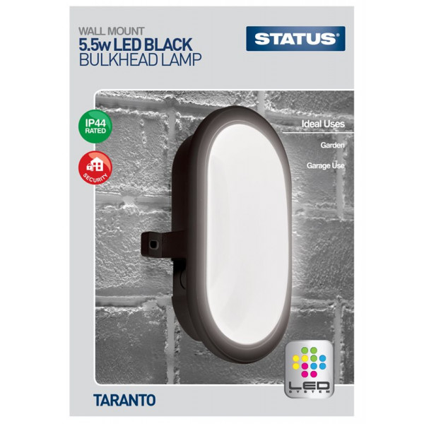 Taranto LED Bulkhead Fitting - Black - 5.5W