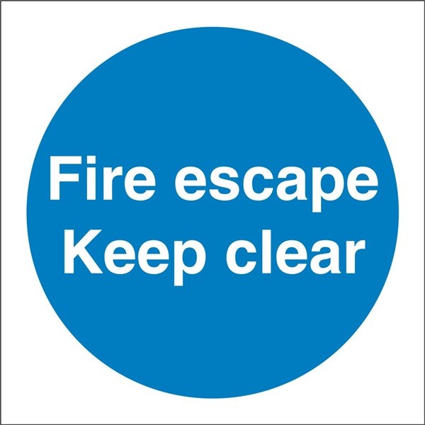 Fire Escape Keep Clear Sign - Self Adhesive Vinyl - 100mm x 100mm