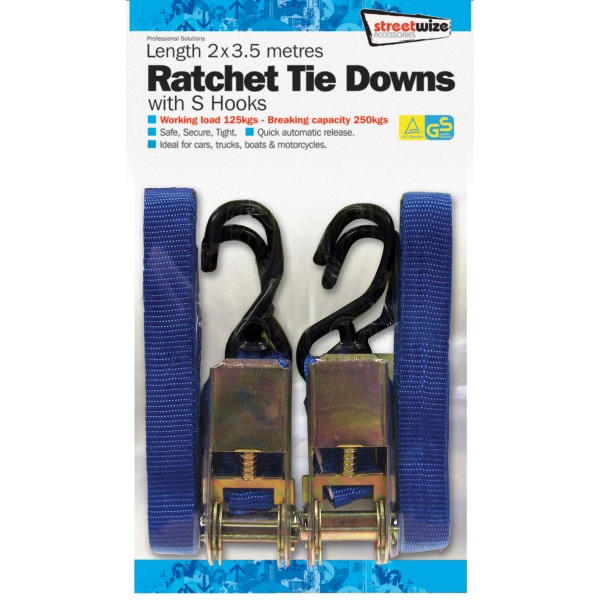 Ratchet Tie Down S Hooks - 3.5m - Pack Of 2