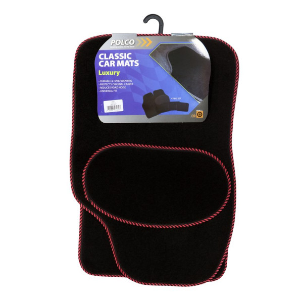 Luxury Universal Mat Set - Red S Binding - Black - 4 Piece