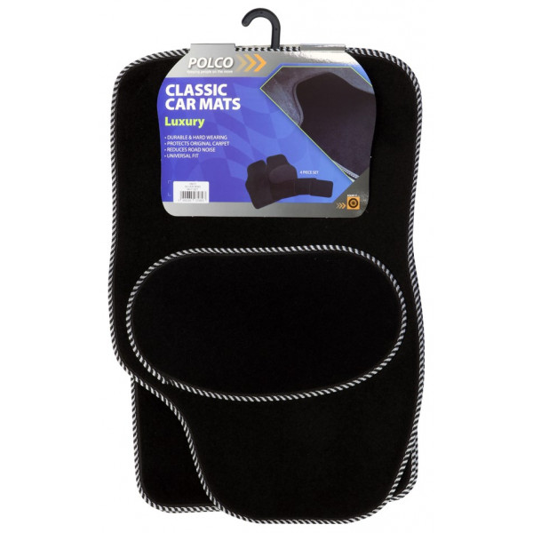 Luxury Universal Mat Set - Silver S Binding - Black - 4 Piece