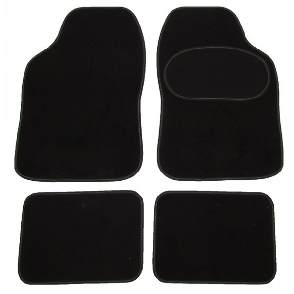 Luxury Universal Mat Set - Silver Stitching - Black - 4 Piece