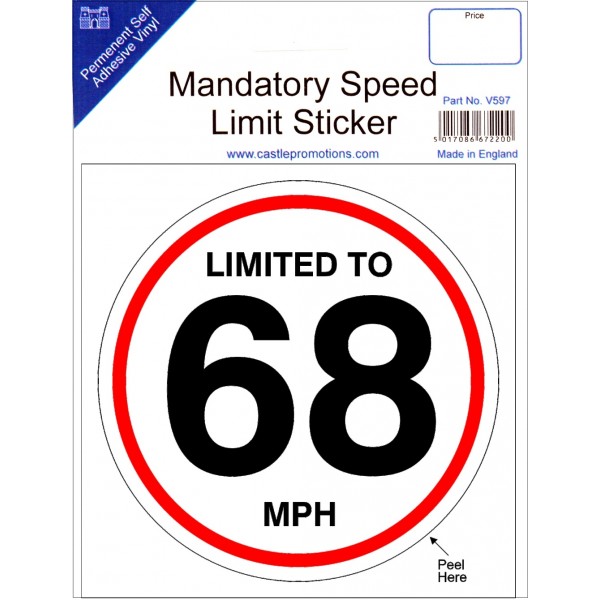 Speed Limit Sticker - 68mph
